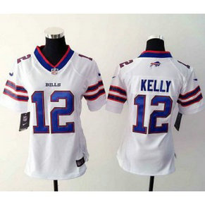 Nike Bills 12 Jim Kelly White Women Stitched NFL Jersey