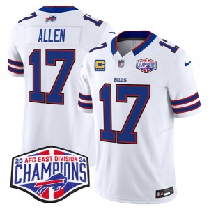 Nike Bills 17 Josh Allen White 2024 AFC East Division Champions F.U.S.E. Vapor Limited Men Jersey with C Patch