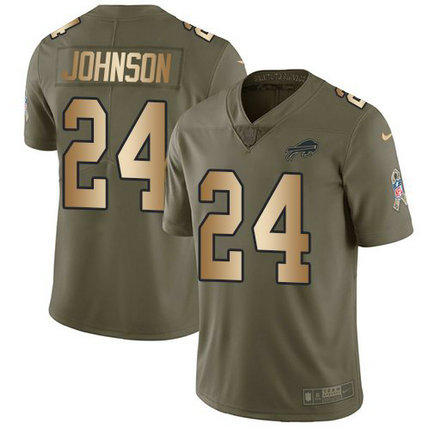 Nike Bills 24 Taron Johnson Olive Gold Salute To Service Limited Jersey