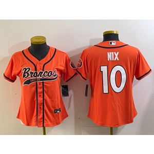 Nike Broncos 10 Bo Nix Orange Vapor Baseball Limited Women Jersey