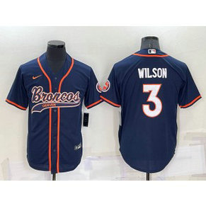 Nike Broncos 3 Russell Wilson Navy Vapor Baseball Limited Men Jersey