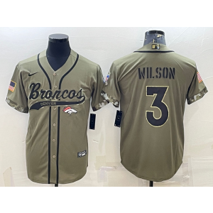 Nike Broncos 3 Russell Wilson Olive 2022 Salute To Service Vapor Baseball Limited Men Jersey
