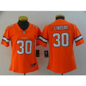 Nike Broncos 30 Phillip Lindsay Color Rush Orange Limited Women Jersey