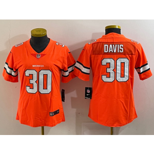 Nike Broncos 30 Terrell Davis Orange Color Rush Limited Women Jersey