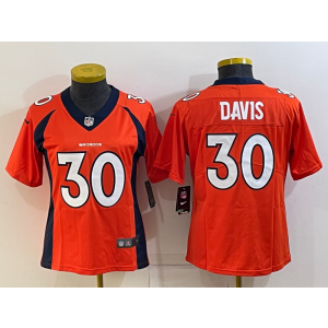 Nike Broncos 30 Terrell Davis Orange Vapor Untouchable Limited Women Jersey