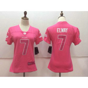 Nike Broncos 7 John Elway Pink Stitched NFL Limited Rush Fashion Women Jersey