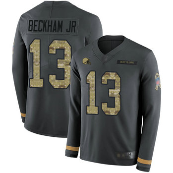 Nike Browns #13 Odell Beckham Jr Anthracite Salute To Service Men's Stitched NFL Limited Therma Long Sleeve Jersey