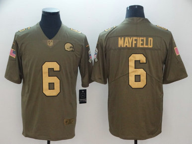 Nike Browns #6 Baker Mayfield Olive Gold Salute To Service Limited Jersey