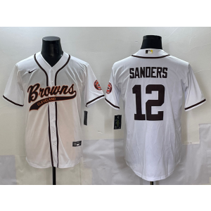 Nike Browns 12 Sanders White Baseball Vapor Limited Men Jersey