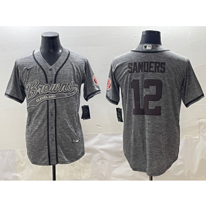 Nike Browns 12 Shedeur Sanders Grey Baseball Vapor Limited Men Jersey