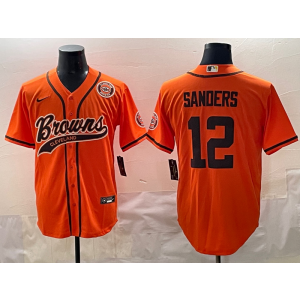 Nike Browns 12 Shedeur Sanders Orange Baseball Vapor Limited Men Jersey