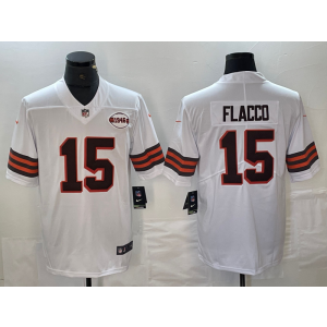 Nike Browns 15 Flacco 1946 Patch White Vapor Limited Men Jersey