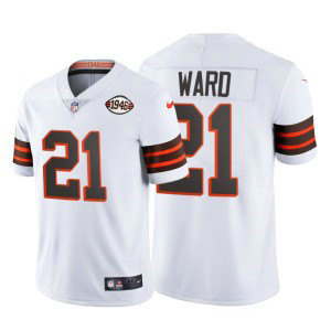Nike Browns 21 Denzel Ward 1946 Patch White Vapor Limited Men Jersey