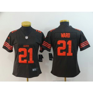Nike Browns 21 Denzel Ward Brown Color Rush Limited Women Jersey