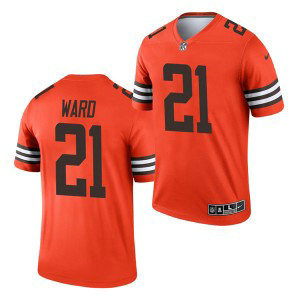 Nike Browns 21 Denzel Ward Orange Inverted Legend Limited Men Jersey