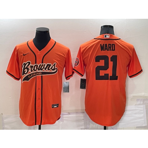 Nike Browns 21 Denzel Ward Orange Vapor Baseball Limited Men Jersey