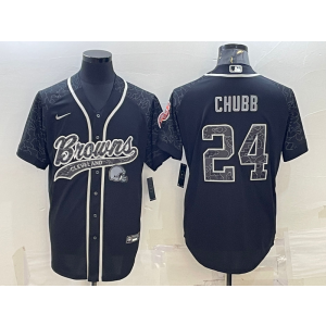 Nike Browns 24 Chubb Black Reflective Vapor Baseball Limited Men Jersey