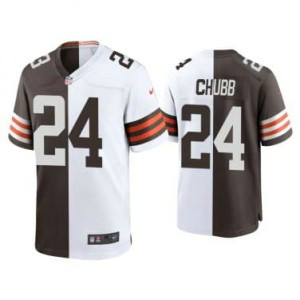 Nike Browns 24 Nick Chubb Brown White Split Vapor Limited Men Jersey