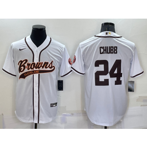 Nike Browns 24 Nick Chubb Brown White Vapor Baseball Limited Men Jersey