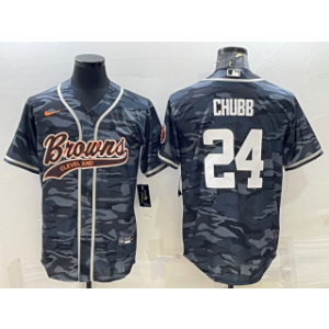 Nike Browns 24 Nick Chubb Grey Camo With Patch Vapor Baseball Limited Men Jersey