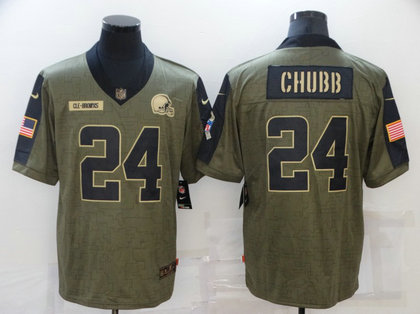 Nike Browns 24 Nick Chubb Olive 2021 Salute To Service Limited Jersey
