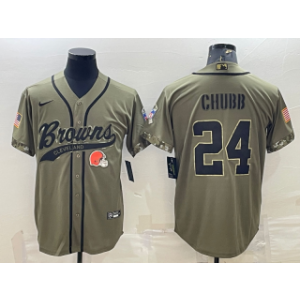 Nike Browns 24 Nick Chubb Olive 2022 Salute To Service Baseball Limited Men Jersey