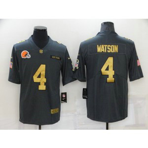 Nike Browns 4 Deshaun Watson Grey Gold Salute To Service Vapor Limited Men Jersey