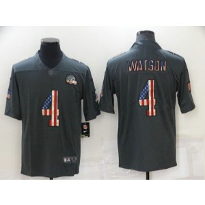 Nike Browns 4 Deshaun Watson Grey Salute To Service USA Flag Fashion Limited Men Jersey
