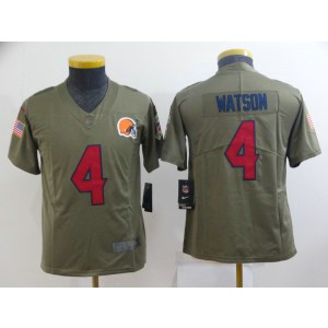 Nike Browns 4 Deshaun Watson Olive Salute To Service Limited Youth Jersey