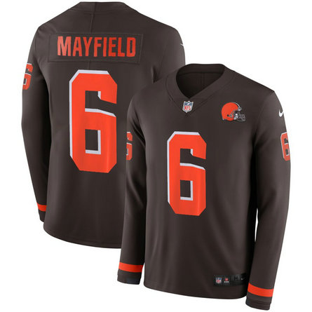 Nike Browns 6 Baker Mayfield Brown Therma Long Sleeve Jersey