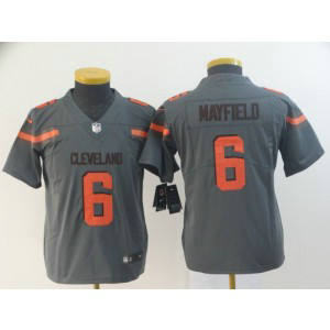 Nike Browns 6 Baker Mayfield Grey Inverted Legend Youth Jersey