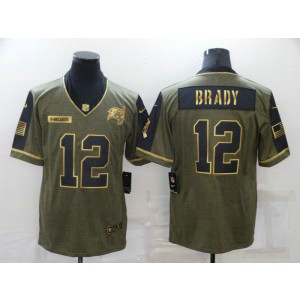 Nike Buccaneers 12 Tom Brady 2021 Olive Gold Salute To Service Limited Men Jersey