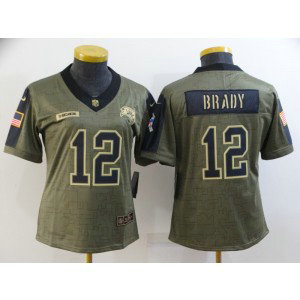 Nike Buccaneers 12 Tom Brady 2021 Olive Salute To Service Limited Women Jersey