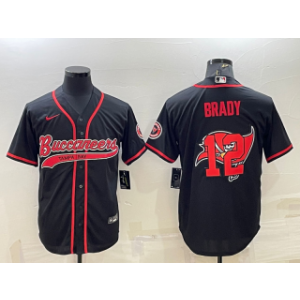 Nike Buccaneers 12 Tom Brady Black Team Big Logo With Patch Vapor Baseball Limited Men Jersey
