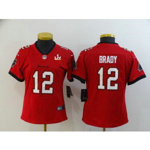 Nike Buccaneers 12 Tom Brady Red 2021 Super Bowl LV Limited Women Jersey(Run Small)