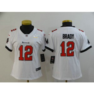 Nike Buccaneers 12 Tom Brady White 2021 Super Bowl LV Limited Women Jersey(Run Small)