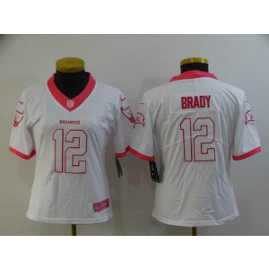 Nike Buccaneers 12 Tom Brady White Pink Limited Women Jersey