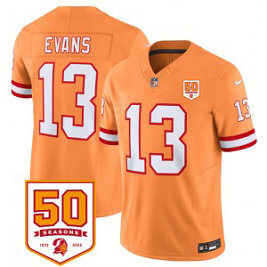 Nike Buccaneers 13 Mike Evans Orange F.U.S.E. Vapor Limited Men Jersey with 50th Anniversary Patch