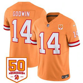 Nike Buccaneers 14 Chris Godwin Orange F.U.S.E. Vapor Limited Men Jersey with 50th Anniversary Patch