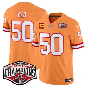 Nike Buccaneers 50 Vita Vea Orange 2024 NFC South Division Champions F.U.S.E. Vapor Limited Men Jersey with C Patch