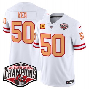 Nike Buccaneers 50 Vita Vea White 2024 NFC South Division Champions F.U.S.E. Vapor Limited Men Jersey with C Patch