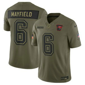 Nike Buccaneers 6 Baker Mayfield Olive 2025 Salute to Service F.U.S.E. Vapor Limited Men Jersey