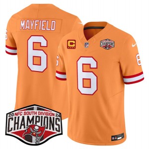 Nike Buccaneers 6 Baker Mayfield Orange 2024 NFC South Division Champions F.U.S.E. Vapor Limited Men Jersey with C Patch