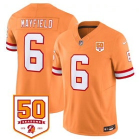 Nike Buccaneers 6 Baker Mayfield Orange F.U.S.E. Vapor Limited Men Jersey with 50th Anniversary Patch