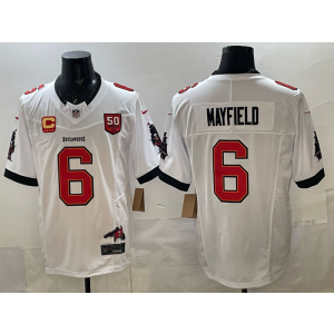 Nike Buccaneers 6 Mayfield White F.U.S.E. Vapor Limited Men Jersey with Patchs