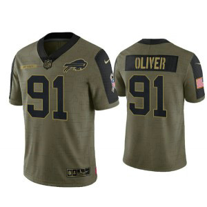 Nike Buffalo Bills 91 Ed Oliver 2021 Olive Salute To Service Limited Men Jersey