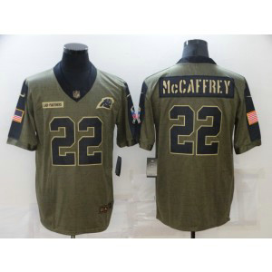 Nike Carolina Panthers 22 Christian McCaffrey 2021 Olive Salute To Service Limited Men Jersey