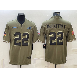 Nike Carolina Panthers 22 Christian McCaffrey Olive 2022 Salute To Service Limited Men Jersey