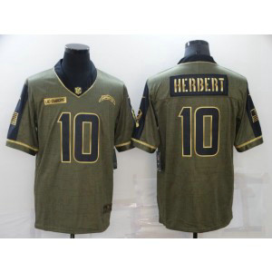 Nike Chargers 10 Justin Herbert 2021 Olive Gold Salute To Service Limited Men Jersey