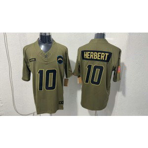 Nike Chargers 10 Justin Herbert Olive 2025 Salute to Service F.U.S.E. Vapor Limited Men Jersey